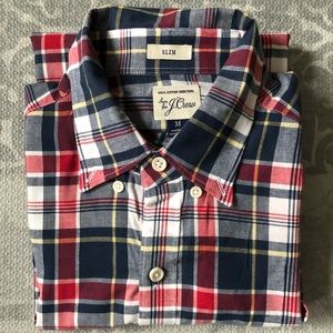 J.Crew Men's Plaid Long Sleeve Button Down Shirt, Medium Slim Fit
